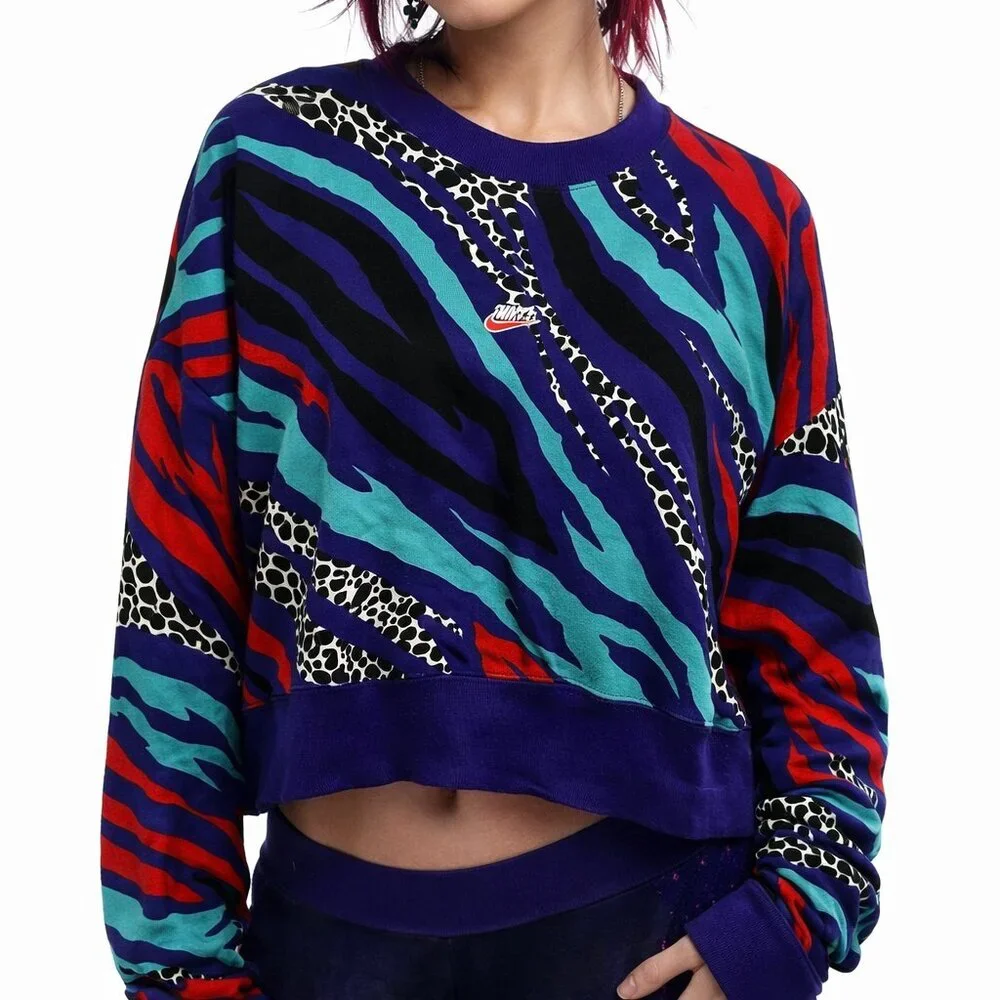 Nike Airloom Purple Animal Abstract Fleece Oversized Cropped Sweatshirt